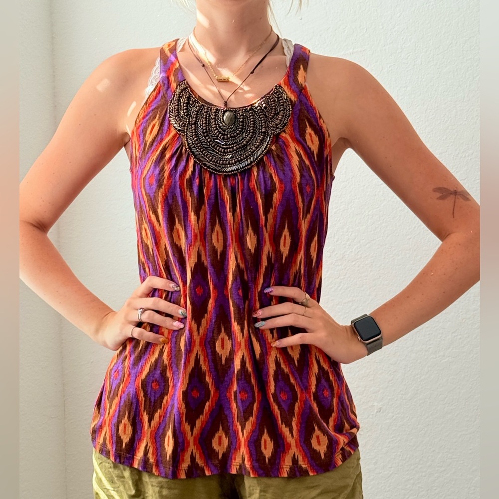 INC International Concepts Orange Sleeveless Graphic Tank Top